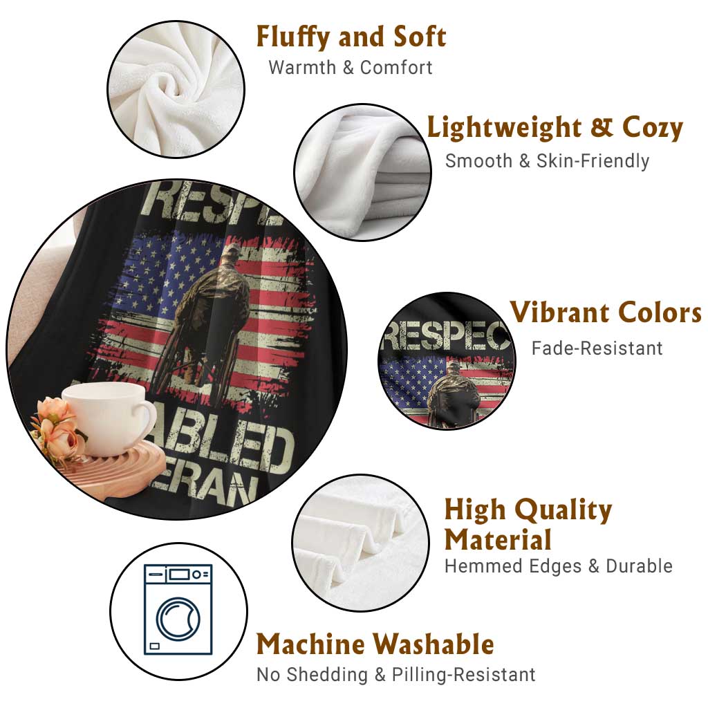 Respect Disabled Veteran Throw Blanket Military Soldier Vintage American Flag TS11 Print Your Wear