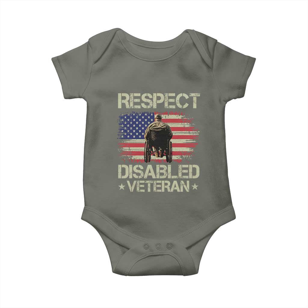 Respect Disabled Veteran Baby Onesie Military Soldier Vintage American Flag TS11 Military Green Print Your Wear