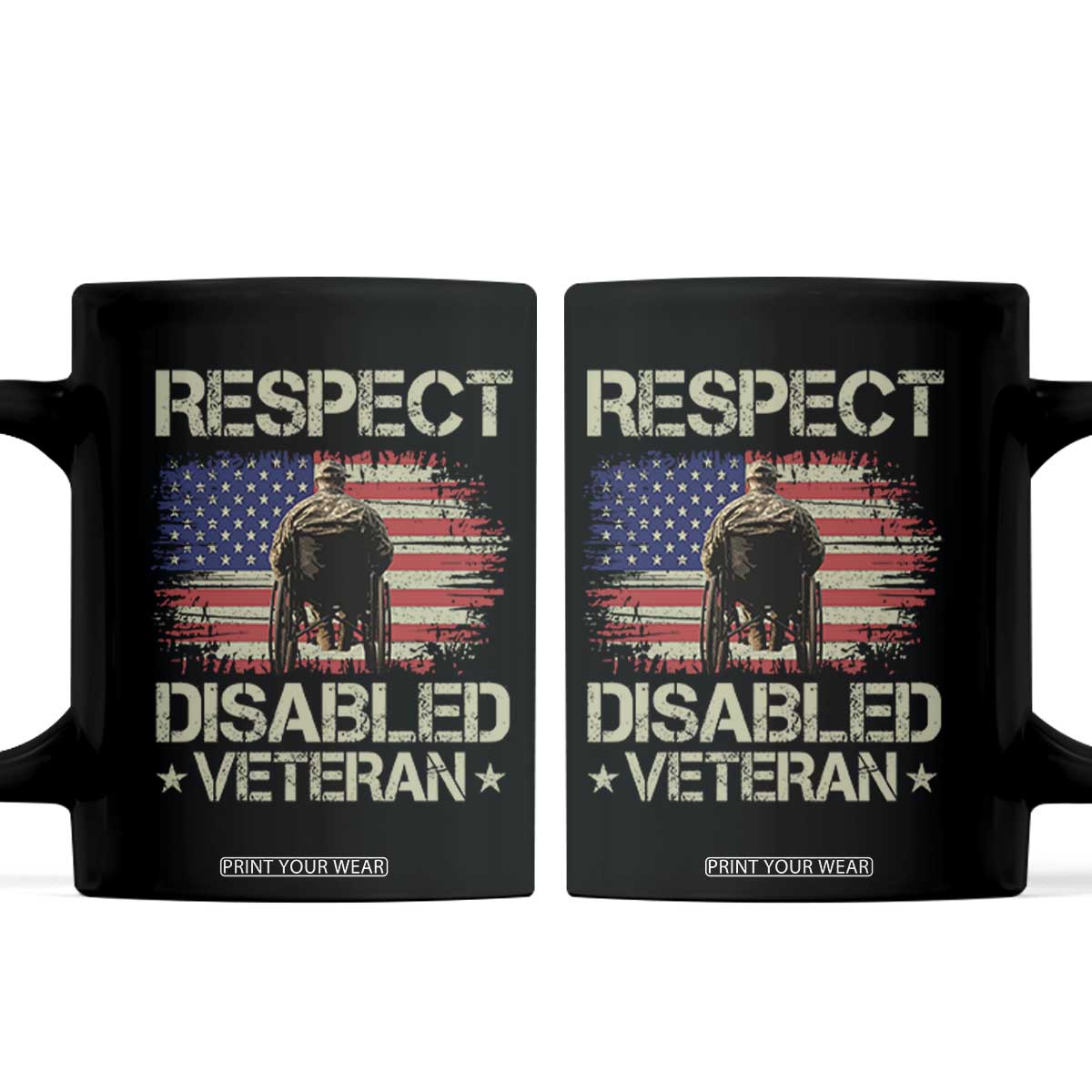 Respect Disabled Veteran Coffee Mug Military Soldier Vintage American Flag TS11 Black Print Your Wear