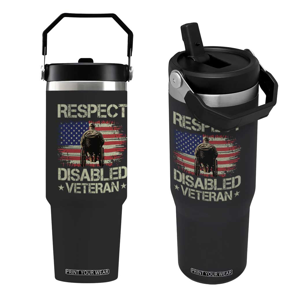 Respect Disabled Veteran Flip Straw Tumbler Military Soldier Vintage American Flag TS11 One Size: 30 oz Black Print Your Wear