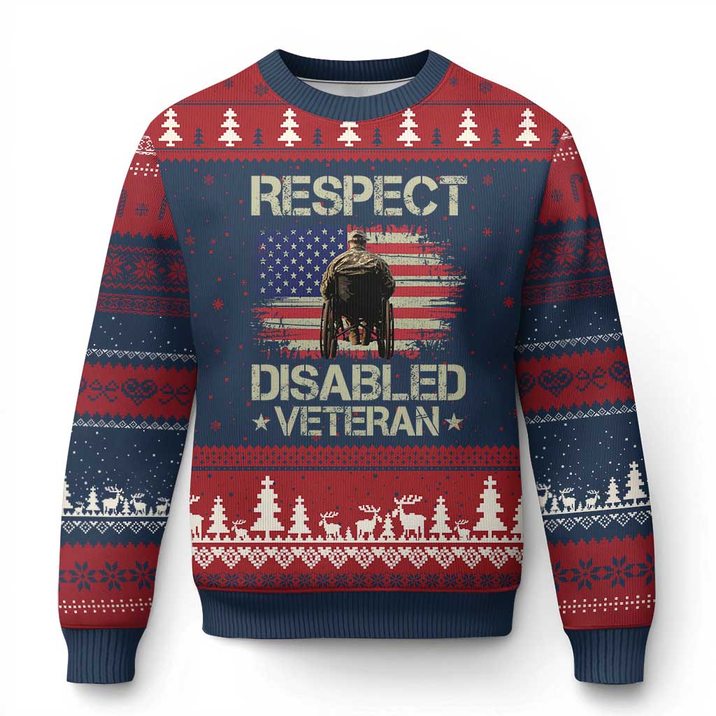 Respect Disabled Veteran Ugly Christmas Sweater Military Soldier Vintage American Flag - Print Your Wear