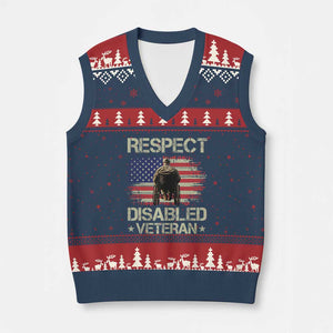Respect Disabled Veteran V-Neck Knit Sweater Vest Military Soldier Vintage American Flag - Print Your Wear