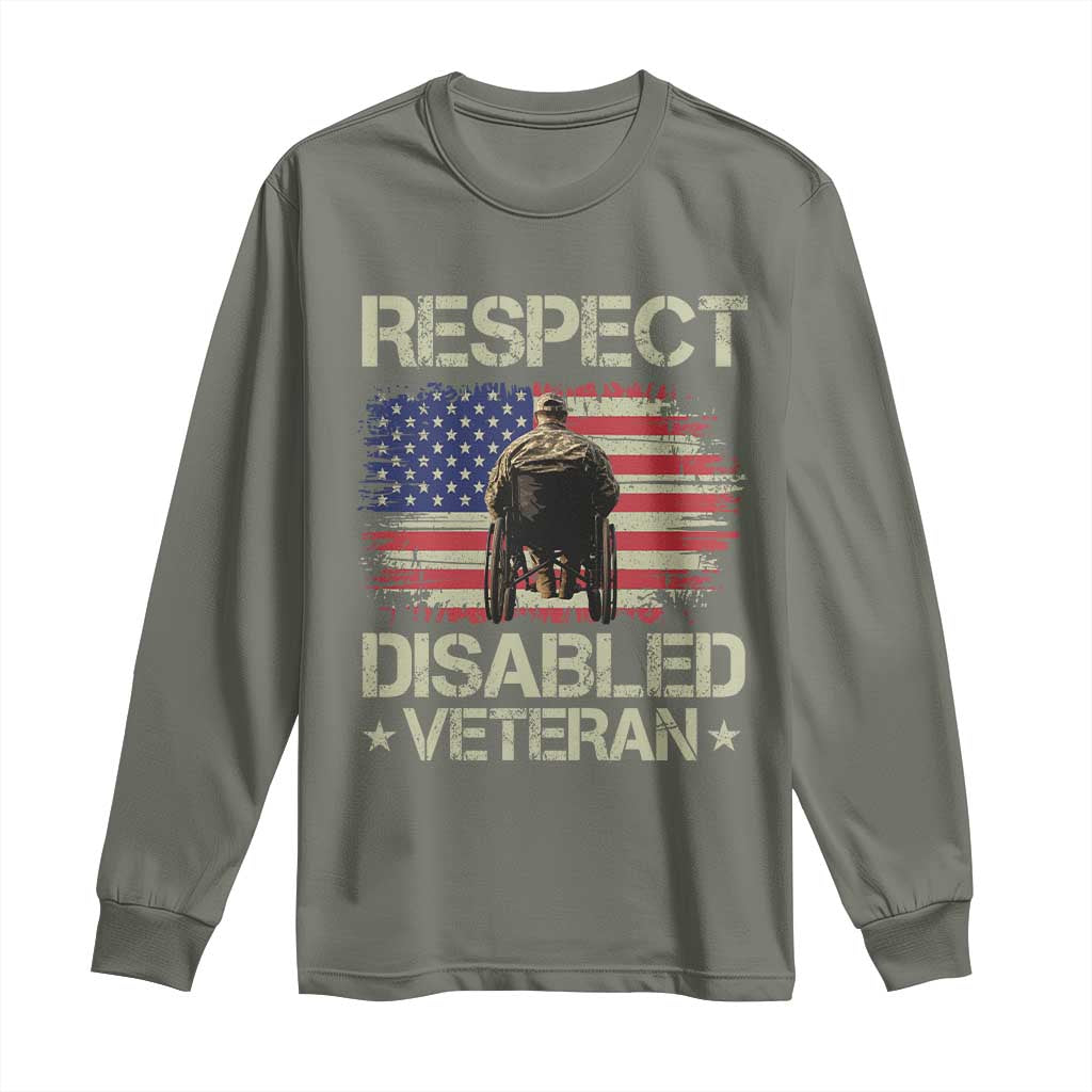 Respect Disabled Veteran Long Sleeve Shirt Military Soldier Vintage American Flag TS11 Military Green Print Your Wear