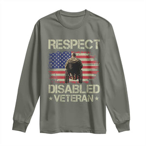 Respect Disabled Veteran Long Sleeve Shirt Military Soldier Vintage American Flag TS11 Military Green Print Your Wear