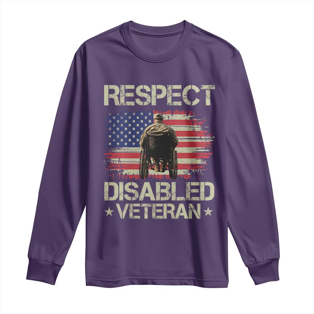 Respect Disabled Veteran Long Sleeve Shirt Military Soldier Vintage American Flag TS11 Purple Print Your Wear