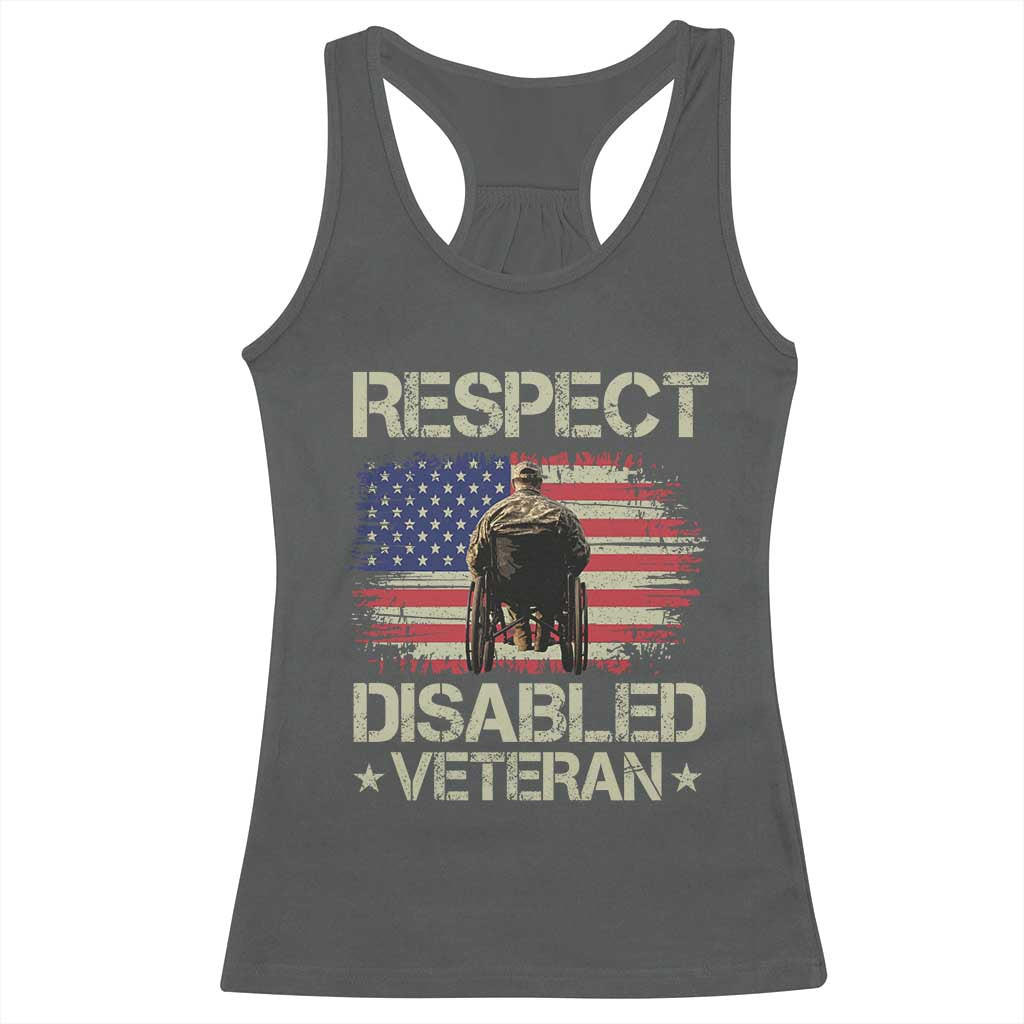 Respect Disabled Veteran Racerback Tank Top Military Soldier Vintage American Flag TS11 Dark Heather Print Your Wear