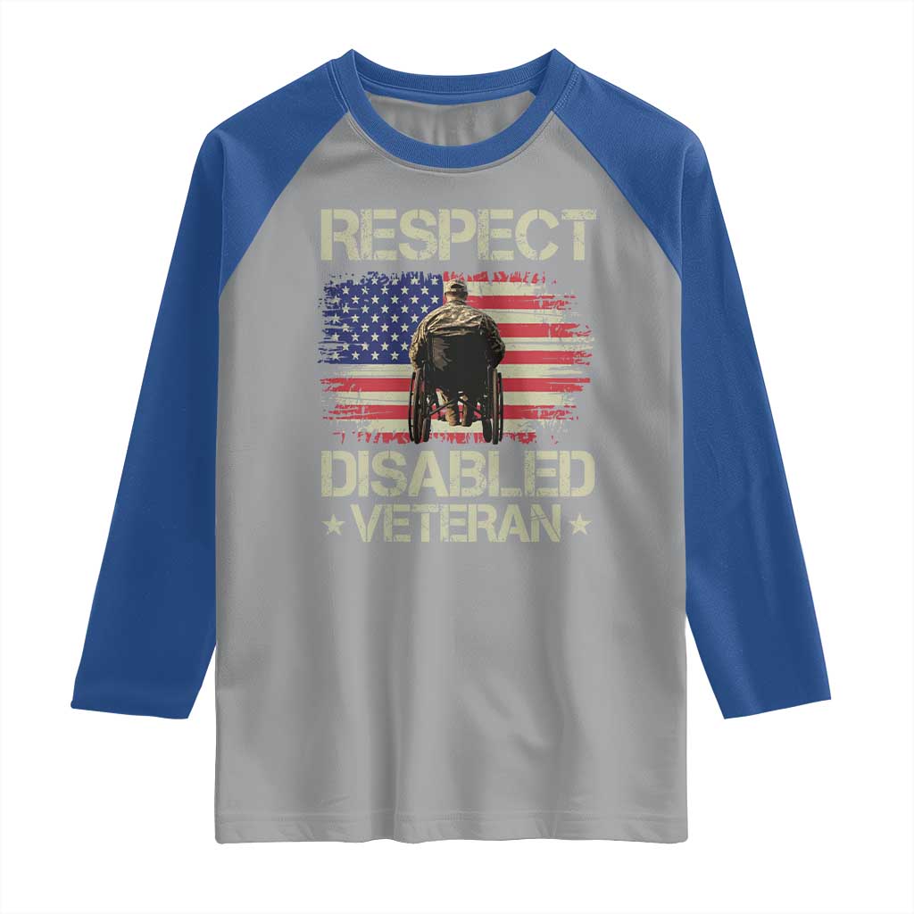 Respect Disabled Veteran Raglan Shirt Military Soldier Vintage American Flag TS11 Sport Gray Royal Print Your Wear