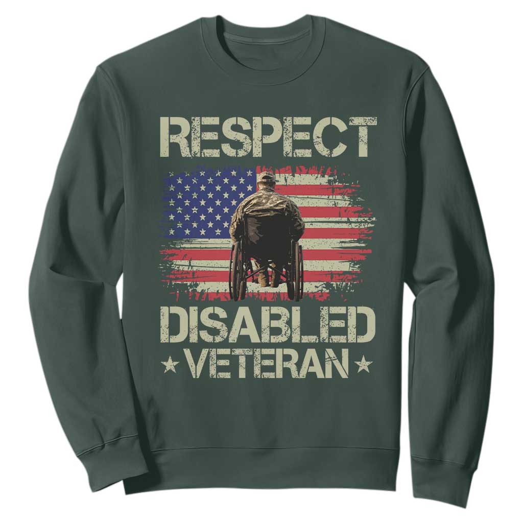 Respect Disabled Veteran Sweatshirt Military Soldier Vintage American Flag TS11 Dark Forest Green Print Your Wear