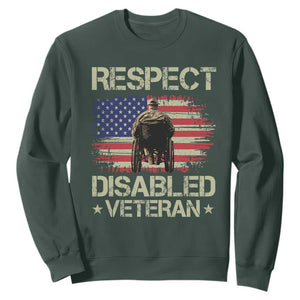 Respect Disabled Veteran Sweatshirt Military Soldier Vintage American Flag TS11 Dark Forest Green Print Your Wear
