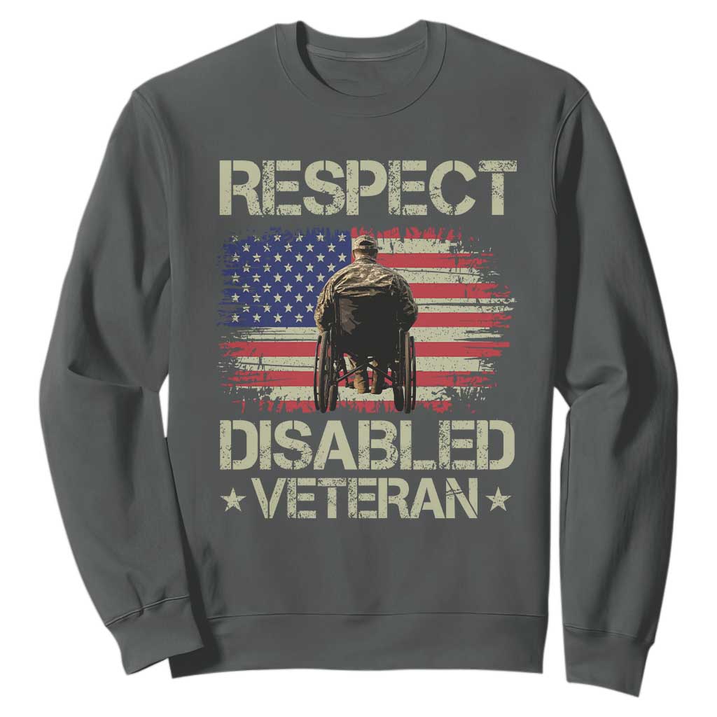 Respect Disabled Veteran Sweatshirt Military Soldier Vintage American Flag TS11 Dark Heather Print Your Wear