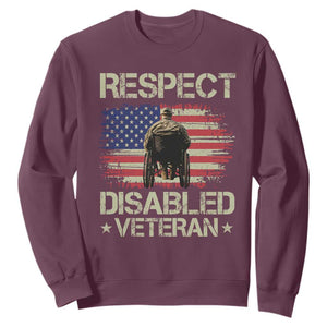 Respect Disabled Veteran Sweatshirt Military Soldier Vintage American Flag TS11 Maroon Print Your Wear