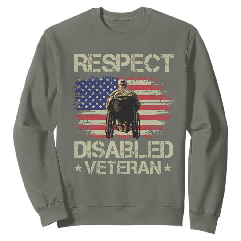 Respect Disabled Veteran Sweatshirt Military Soldier Vintage American Flag TS11 Military Green Print Your Wear
