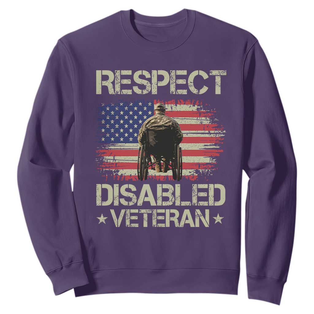 Respect Disabled Veteran Sweatshirt Military Soldier Vintage American Flag TS11 Purple Print Your Wear