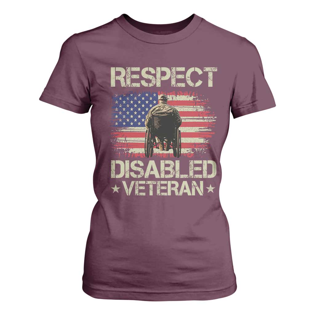 Respect Disabled Veteran T Shirt For Women Military Soldier Vintage American Flag TS11 Maroon Print Your Wear