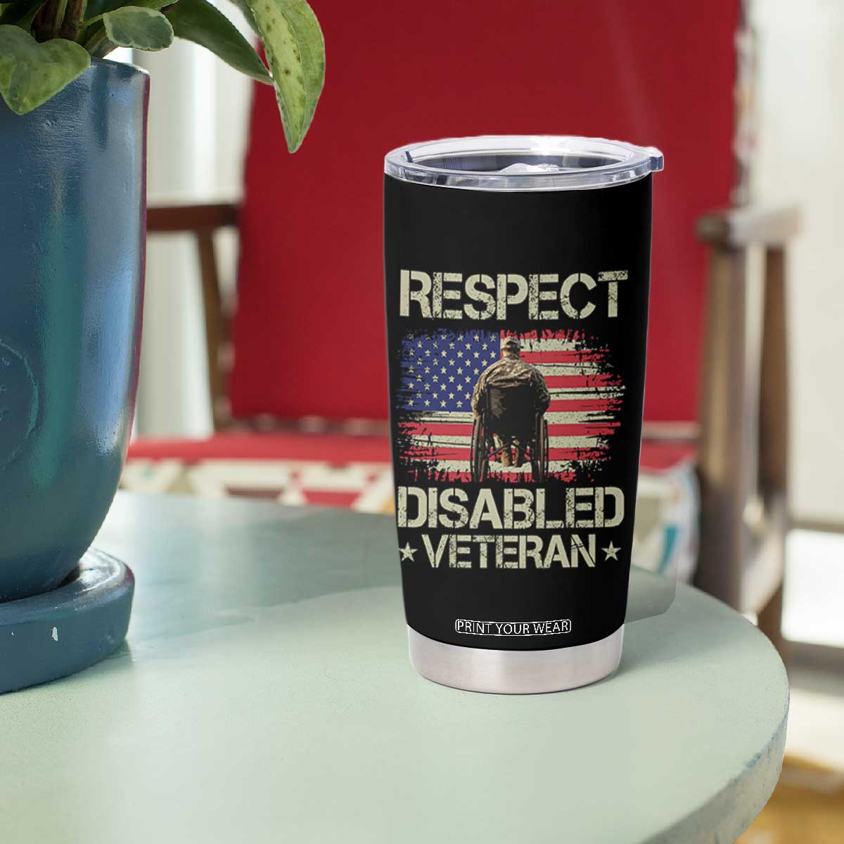 Respect Disabled Veteran Tumbler Cup Military Soldier Vintage American Flag TS11 Print Your Wear