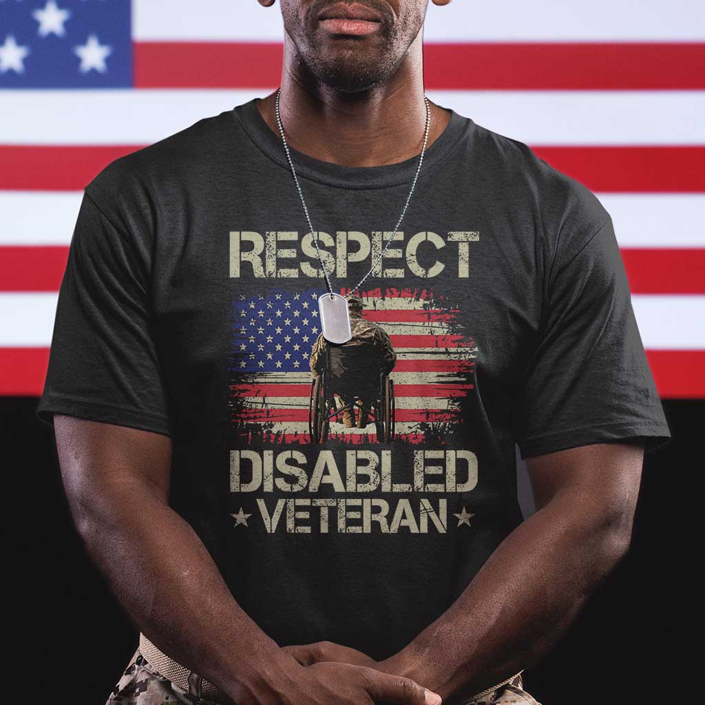 Respect Disabled Veteran T Shirt Military Soldier Vintage American Flag TS11 Black Print Your Wear