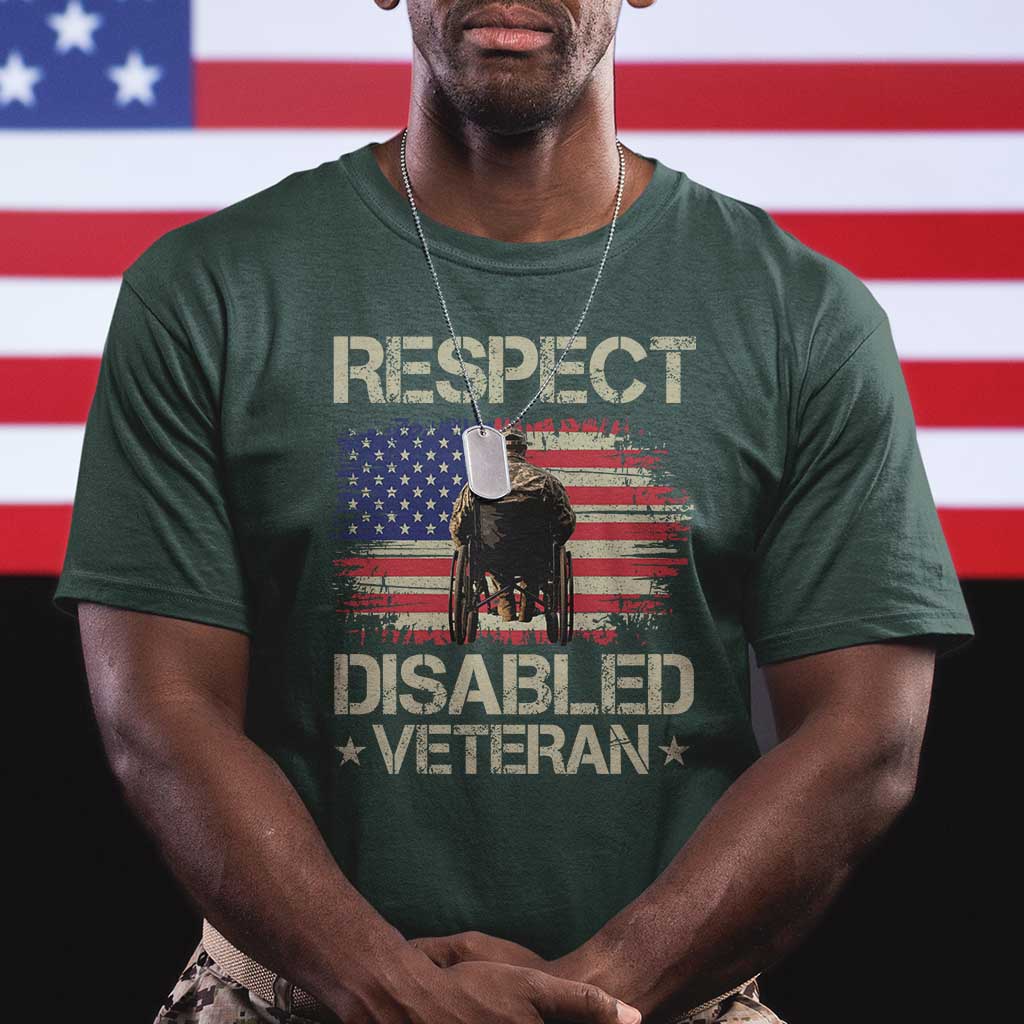 Respect Disabled Veteran T Shirt Military Soldier Vintage American Flag TS11 Dark Forest Green Print Your Wear