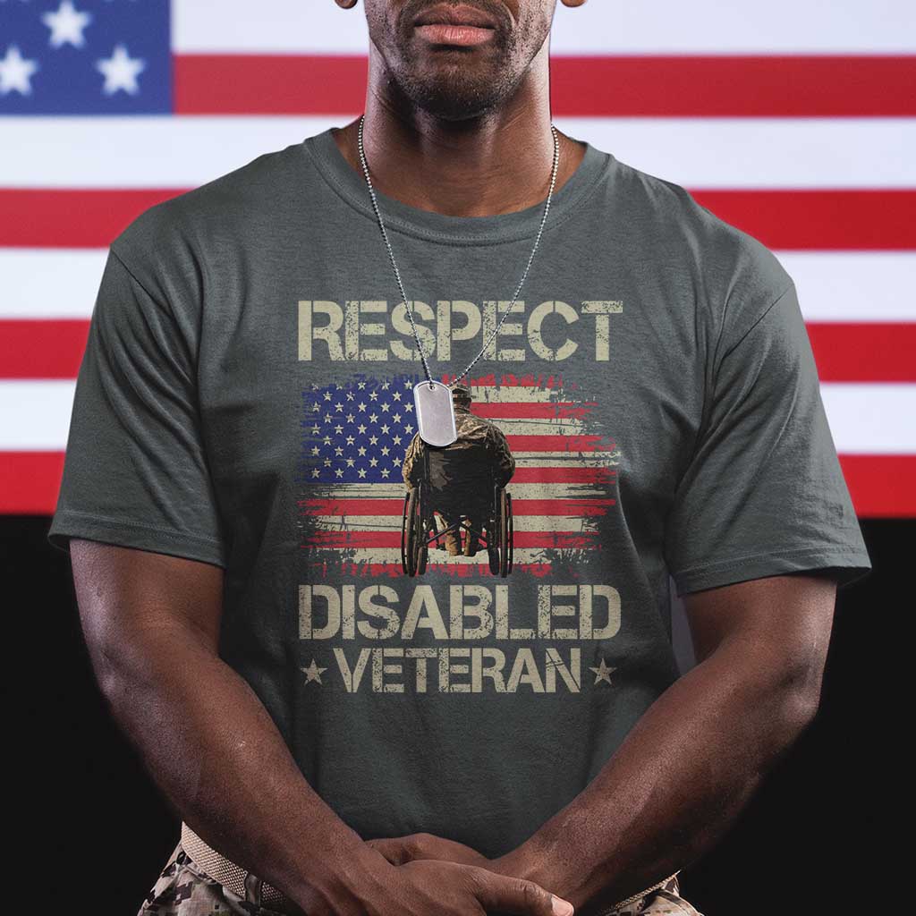 Respect Disabled Veteran T Shirt Military Soldier Vintage American Flag TS11 Dark Heather Print Your Wear