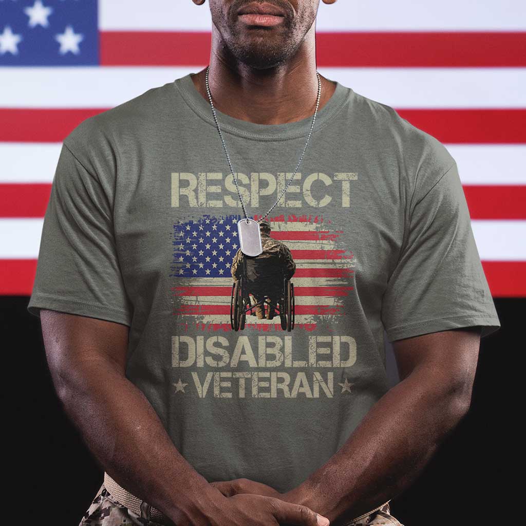 Respect Disabled Veteran T Shirt Military Soldier Vintage American Flag TS11 Military Green Print Your Wear