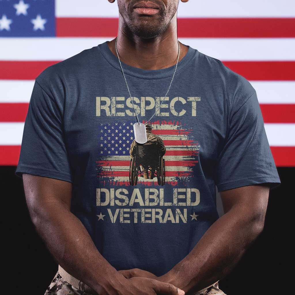 Respect Disabled Veteran T Shirt Military Soldier Vintage American Flag TS11 Navy Print Your Wear