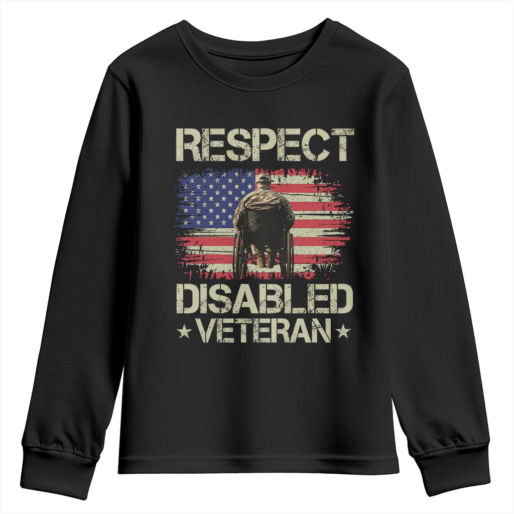 Respect Disabled Veteran Youth Sweatshirt Military Soldier Vintage American Flag TS11 Black Print Your Wear