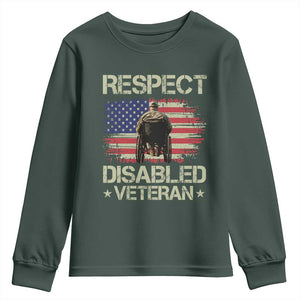 Respect Disabled Veteran Youth Sweatshirt Military Soldier Vintage American Flag TS11 Dark Forest Green Print Your Wear