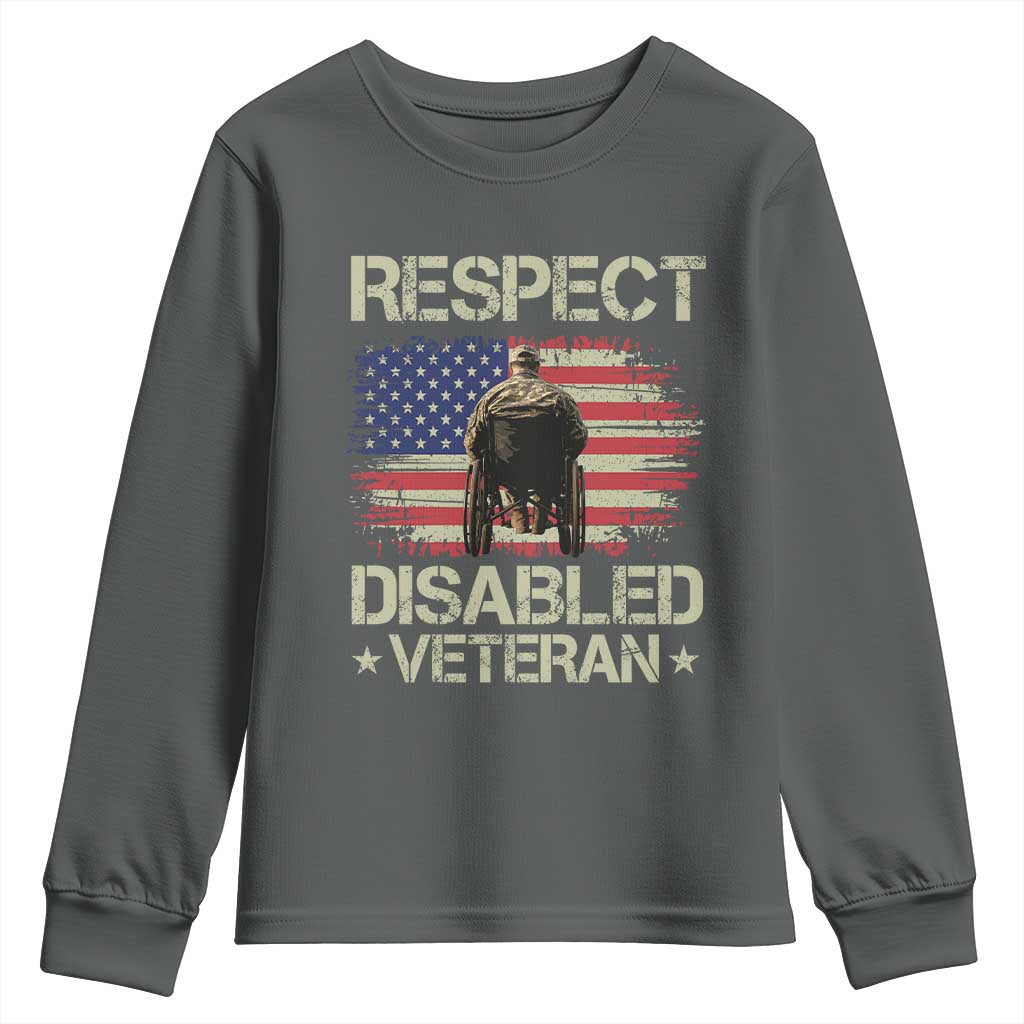 Respect Disabled Veteran Youth Sweatshirt Military Soldier Vintage American Flag TS11 Dark Heather Print Your Wear