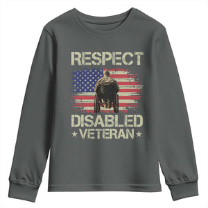 Respect Disabled Veteran Youth Sweatshirt Military Soldier Vintage American Flag TS11 Dark Heather Print Your Wear