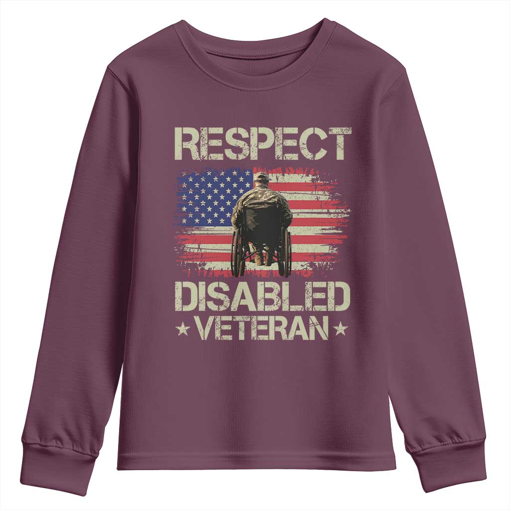 Respect Disabled Veteran Youth Sweatshirt Military Soldier Vintage American Flag TS11 Maroon Print Your Wear