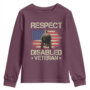 Respect Disabled Veteran Youth Sweatshirt Military Soldier Vintage American Flag TS11 Maroon Print Your Wear