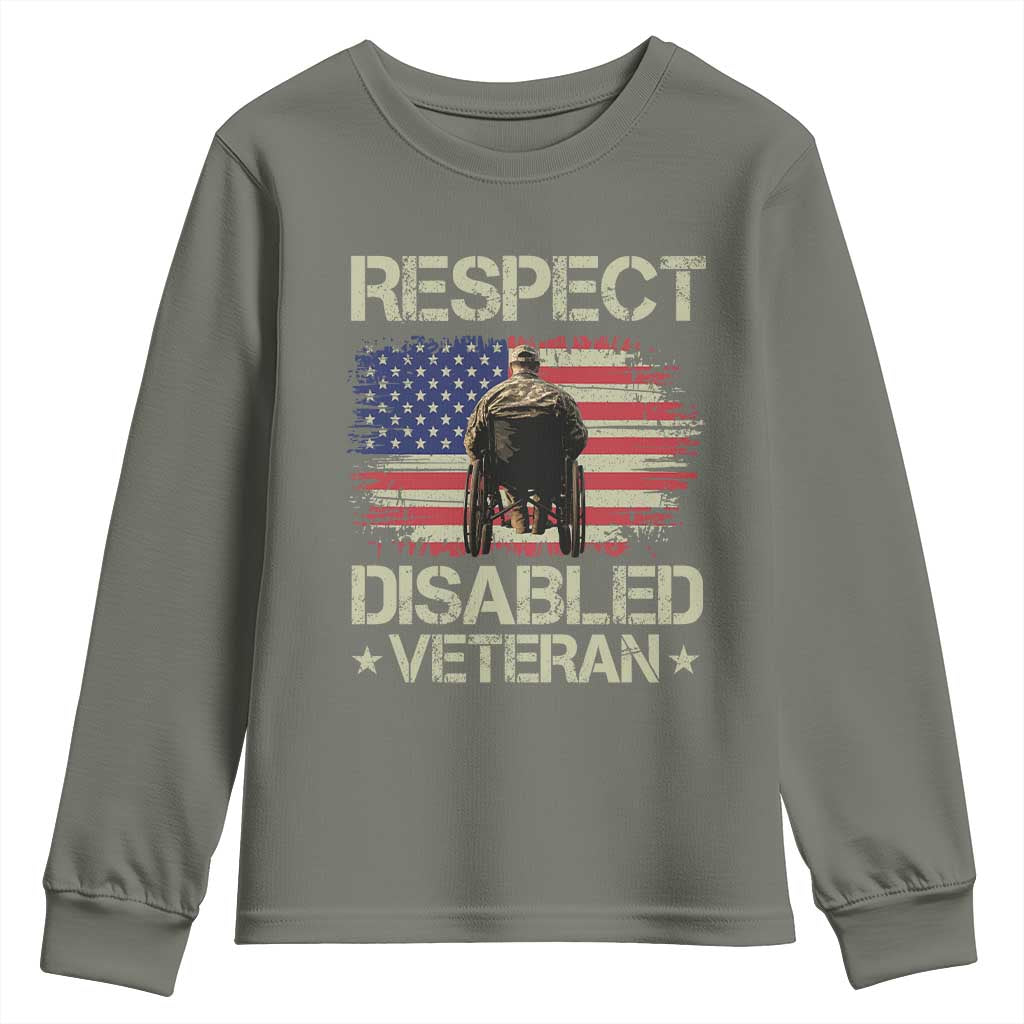 Respect Disabled Veteran Youth Sweatshirt Military Soldier Vintage American Flag TS11 Military Green Print Your Wear