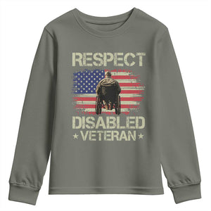 Respect Disabled Veteran Youth Sweatshirt Military Soldier Vintage American Flag TS11 Military Green Print Your Wear