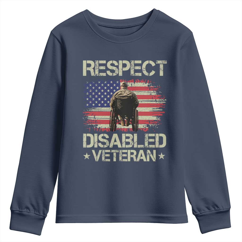 Respect Disabled Veteran Youth Sweatshirt Military Soldier Vintage American Flag TS11 Navy Print Your Wear