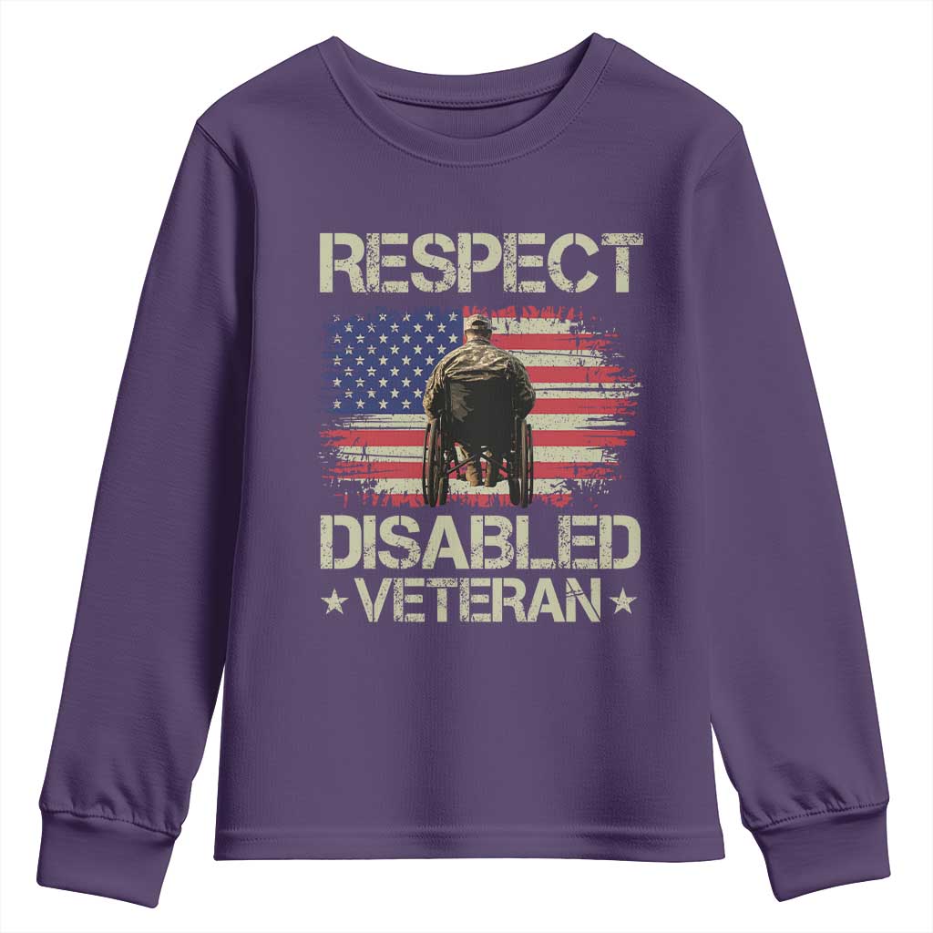 Respect Disabled Veteran Youth Sweatshirt Military Soldier Vintage American Flag TS11 Purple Print Your Wear