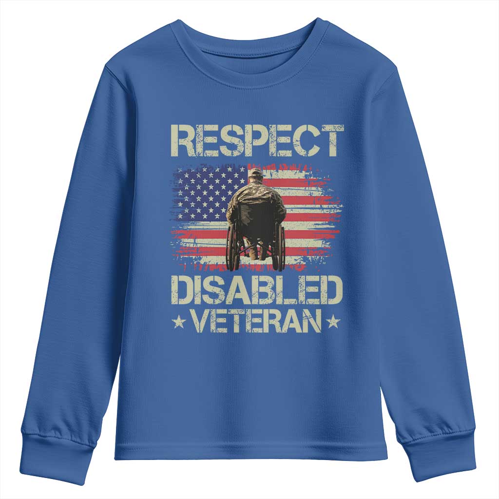 Respect Disabled Veteran Youth Sweatshirt Military Soldier Vintage American Flag TS11 Royal Blue Print Your Wear
