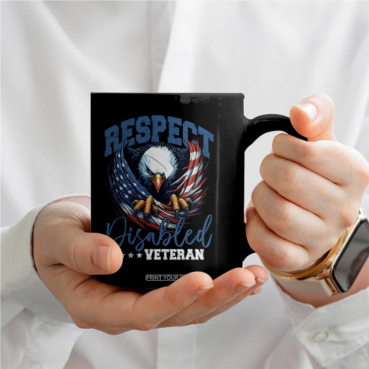 Respect Disabled Veteran Coffee Mug Military Soldier American Flag Bald Eagle TS11 Print Your Wear