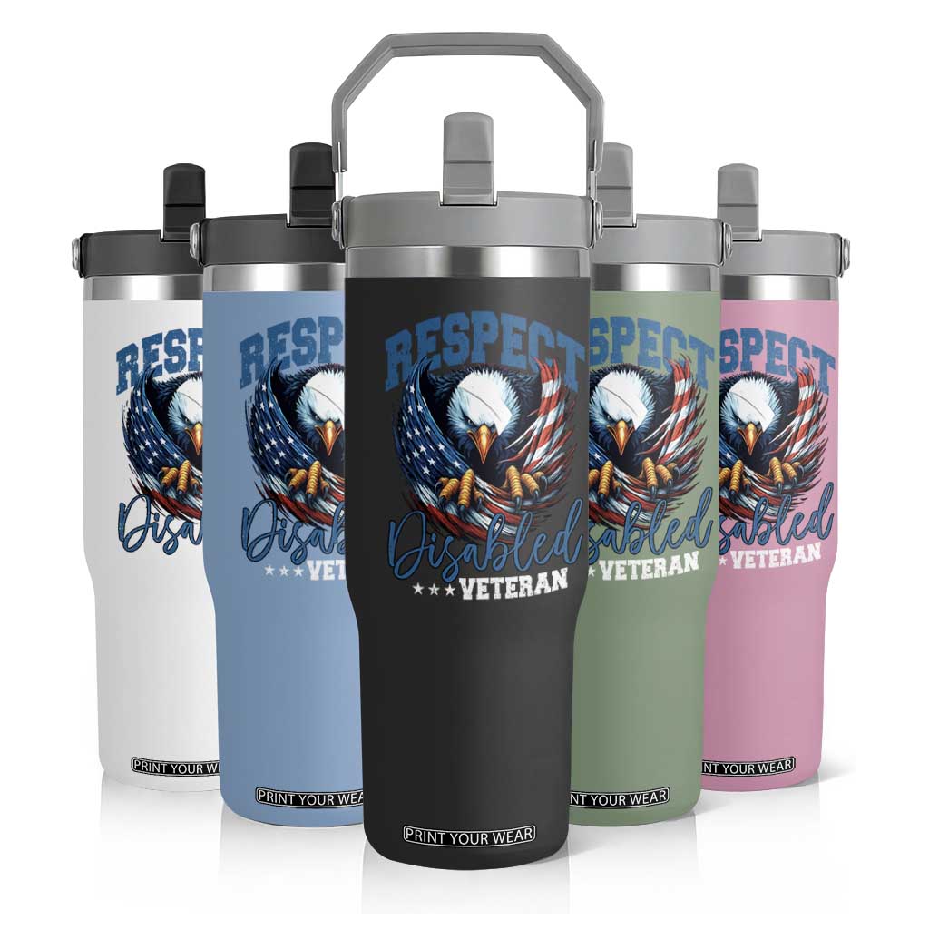 Respect Disabled Veteran Flip Straw Tumbler Military Soldier American Flag Bald Eagle TS11 Print Your Wear