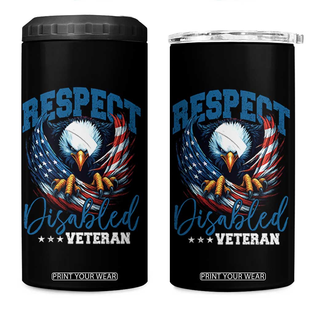 Respect Disabled Veteran 4 in 1 Can Cooler Tumbler Military Soldier American Flag Bald Eagle TS11 One Size: 16 oz Black Print Your Wear