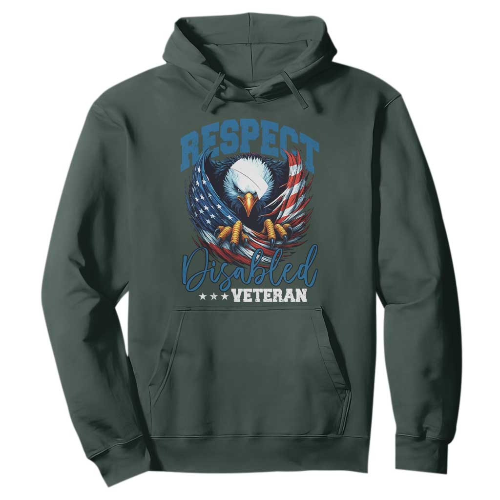 Respect Disabled Veteran Hoodie Military Soldier American Flag Bald Eagle TS11 Dark Forest Green Print Your Wear