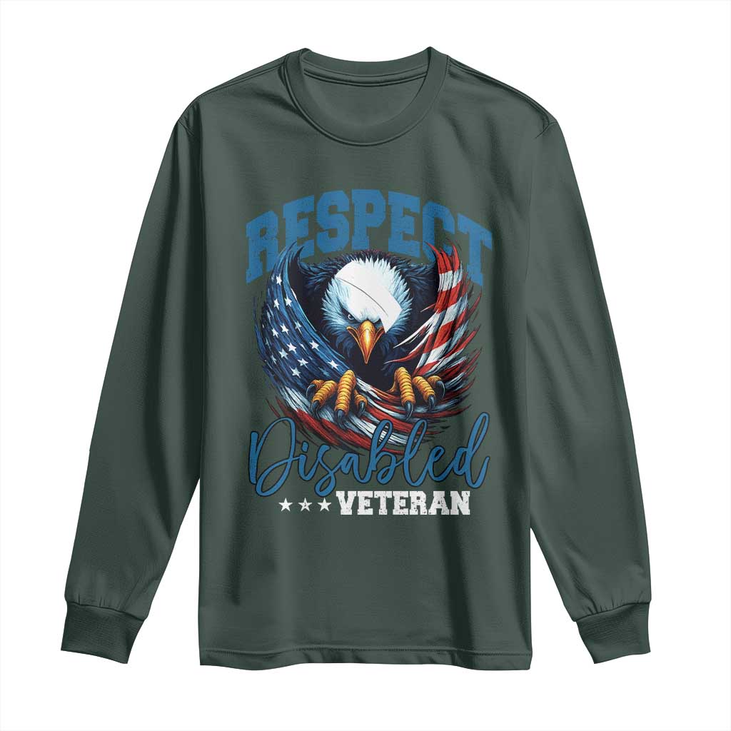 Respect Disabled Veteran Long Sleeve Shirt Military Soldier American Flag Bald Eagle TS11 Dark Forest Green Print Your Wear