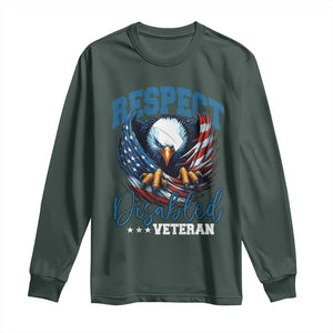 Respect Disabled Veteran Long Sleeve Shirt Military Soldier American Flag Bald Eagle TS11 Dark Forest Green Print Your Wear