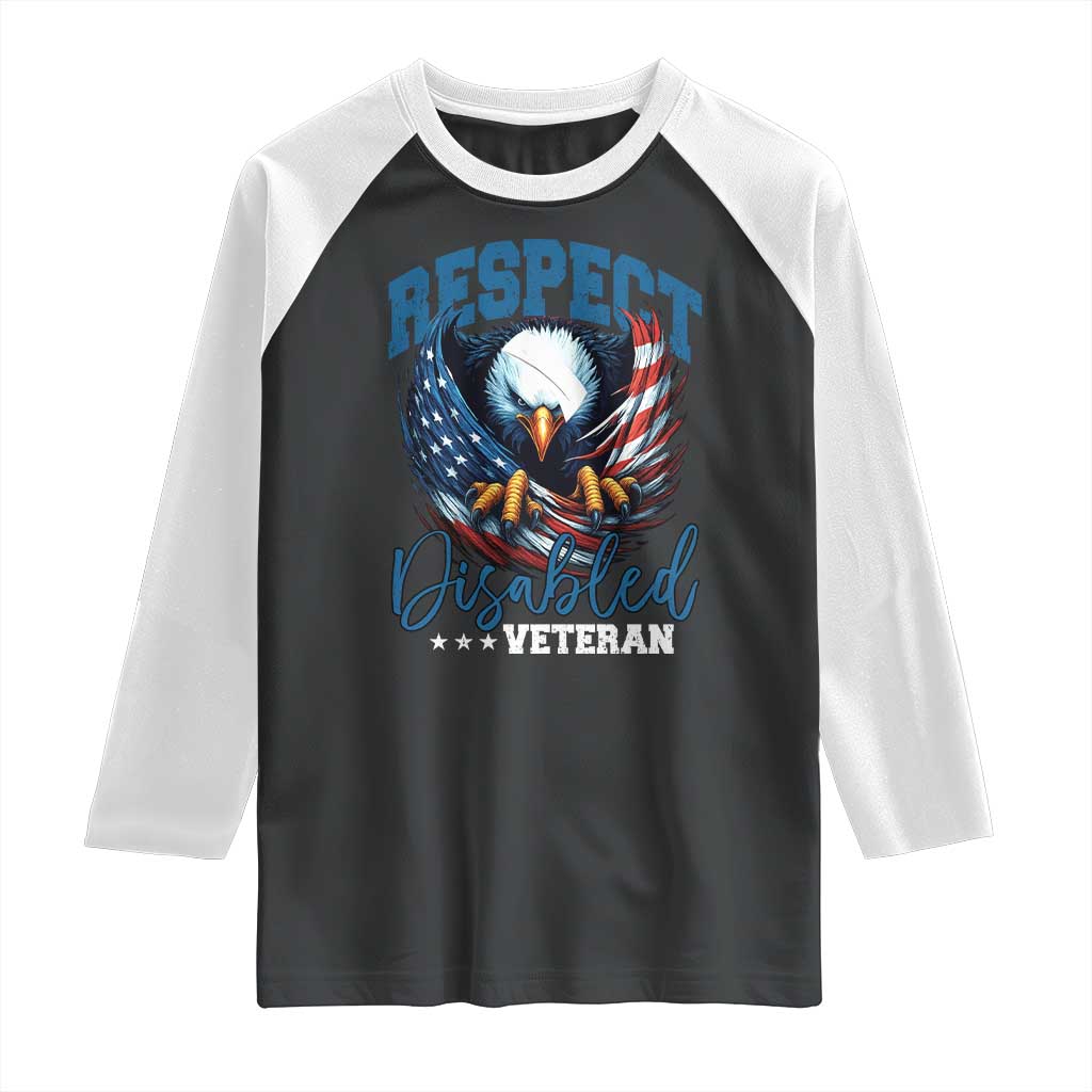 Respect Disabled Veteran Raglan Shirt Military Soldier American Flag Bald Eagle TS11 Black White Print Your Wear