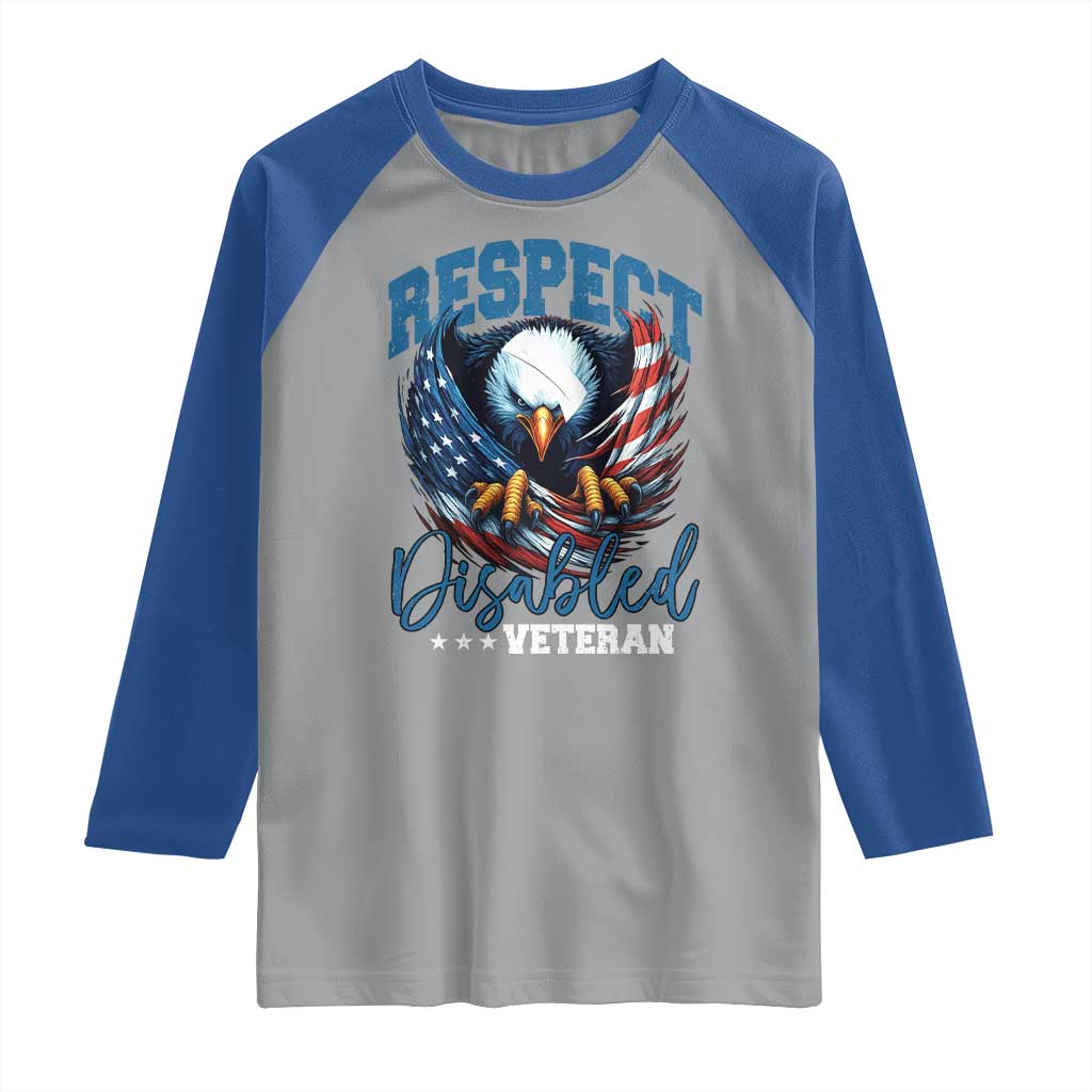 Respect Disabled Veteran Raglan Shirt Military Soldier American Flag Bald Eagle TS11 Sport Gray Royal Print Your Wear