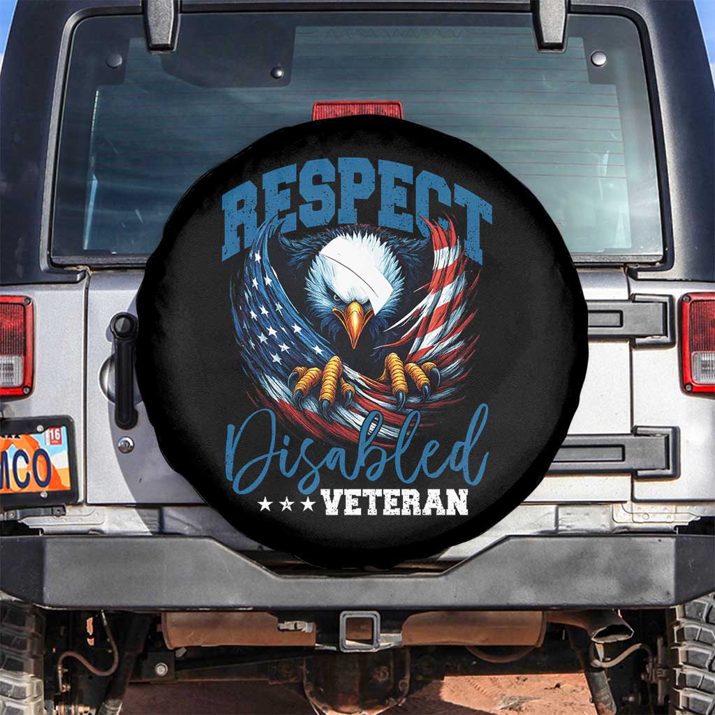 Respect Disabled Veteran Spare Tire Cover Military Soldier American Flag Bald Eagle TS11 No hole Black Print Your Wear