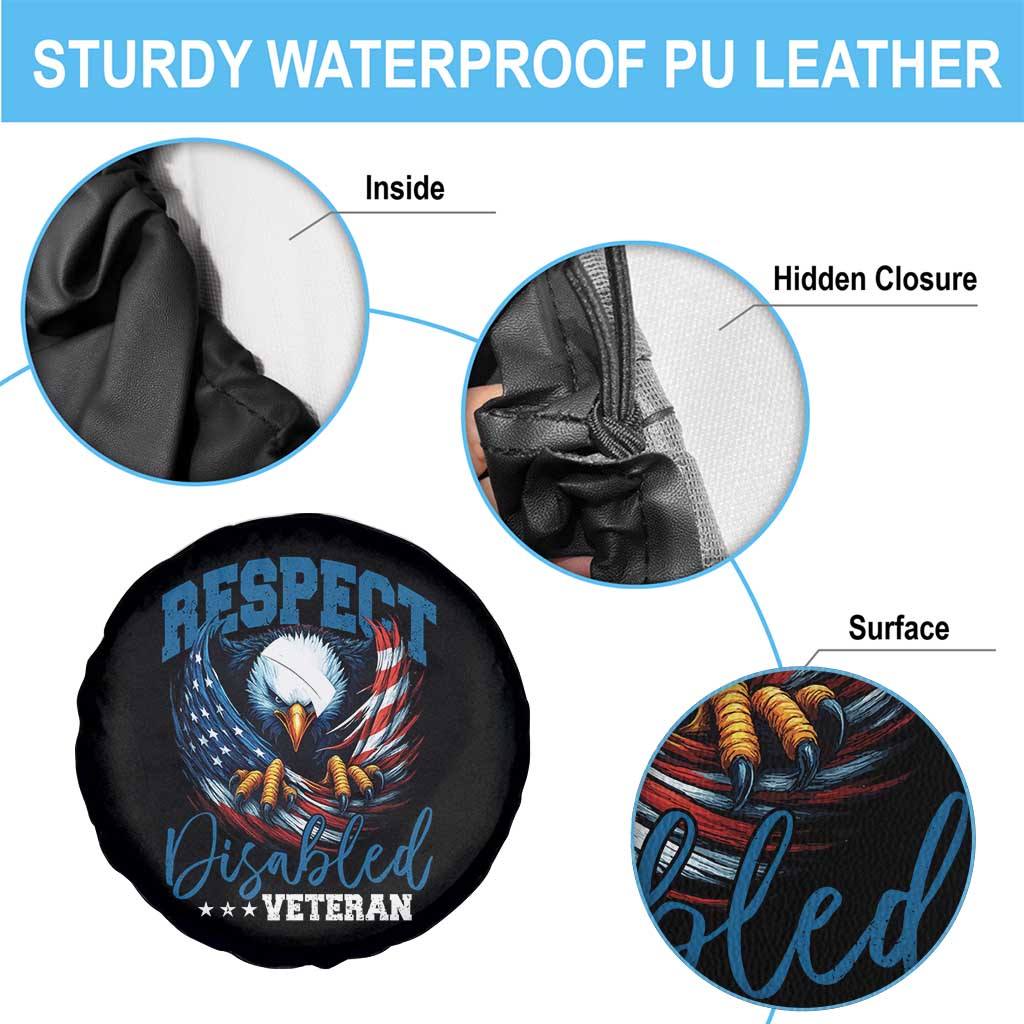 Respect Disabled Veteran Spare Tire Cover Military Soldier American Flag Bald Eagle TS11 Print Your Wear