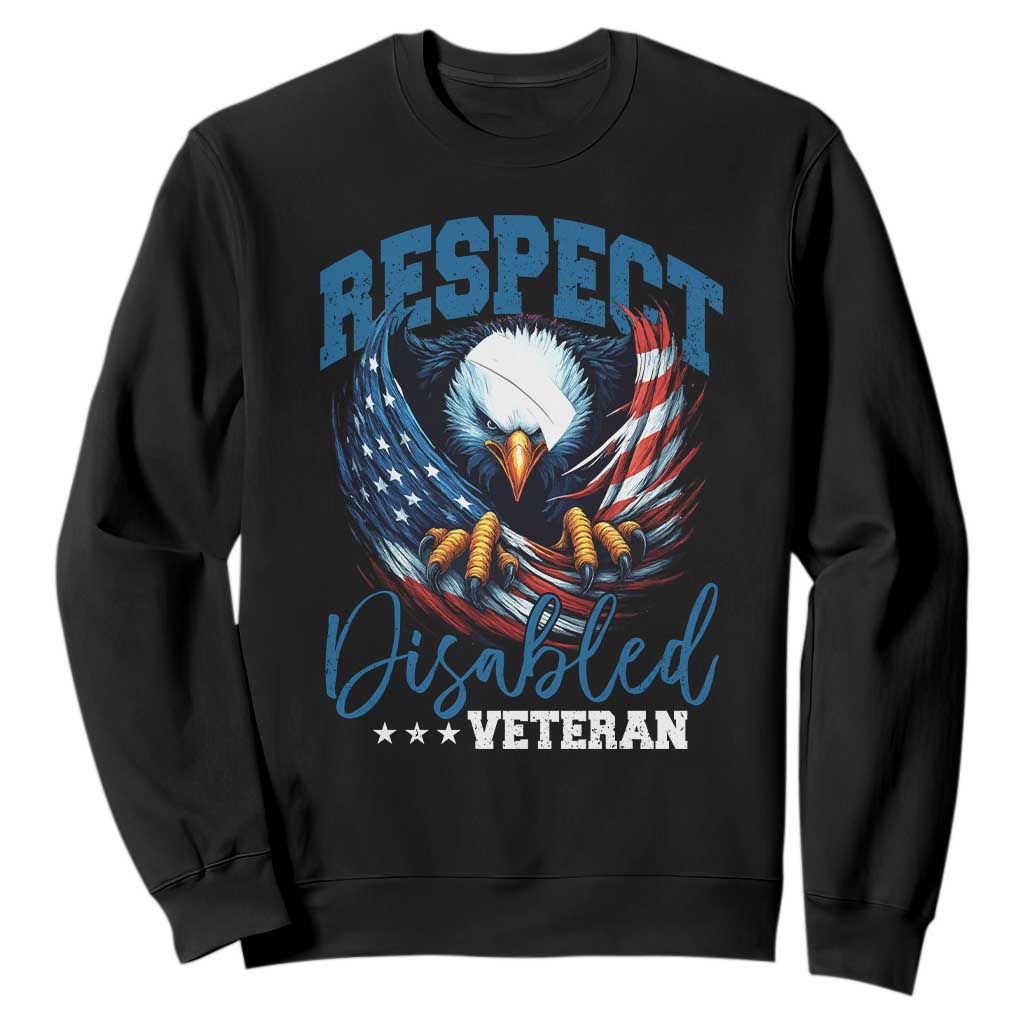 Respect Disabled Veteran Sweatshirt Military Soldier American Flag Bald Eagle TS11 Black Print Your Wear