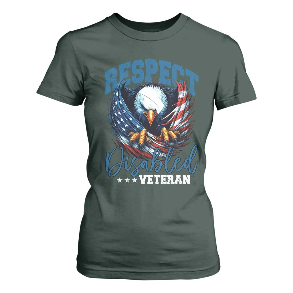 Respect Disabled Veteran T Shirt For Women Military Soldier American Flag Bald Eagle TS11 Dark Forest Green Print Your Wear