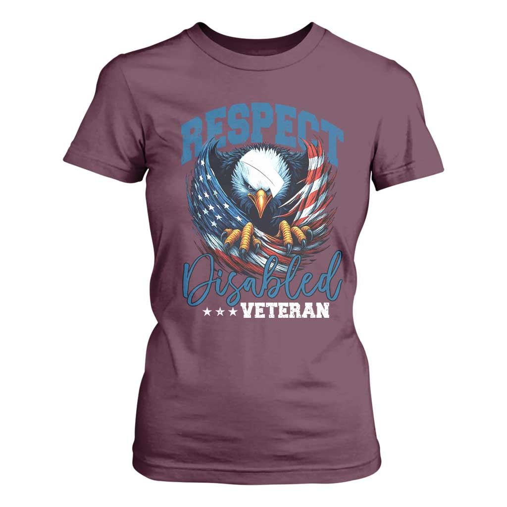 Respect Disabled Veteran T Shirt For Women Military Soldier American Flag Bald Eagle TS11 Maroon Print Your Wear