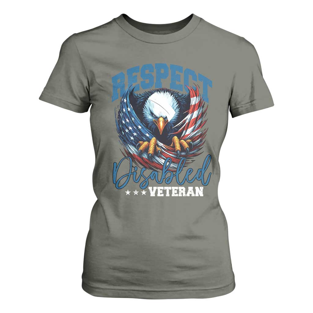 Respect Disabled Veteran T Shirt For Women Military Soldier American Flag Bald Eagle TS11 Military Green Print Your Wear