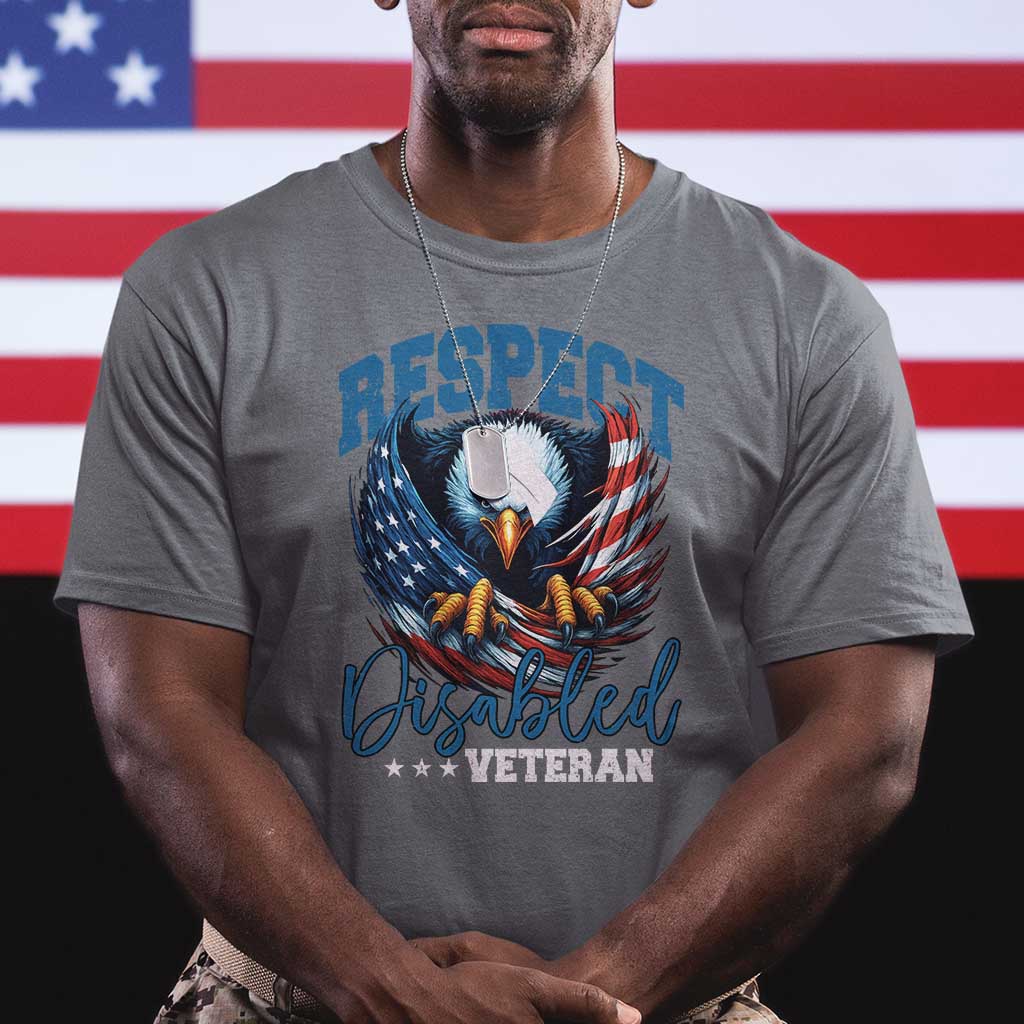 Respect Disabled Veteran T Shirt Military Soldier American Flag Bald Eagle TS11 Charcoal Print Your Wear